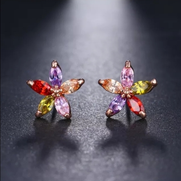 Cute Multicolor AAA CZ Flower RG Stud Earrings - Picture 1 of 5